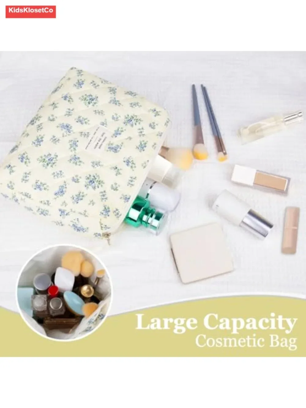 Quilted Floral Cotton Makeup Bag Cosmetic Organizer Travel Toiletry Case